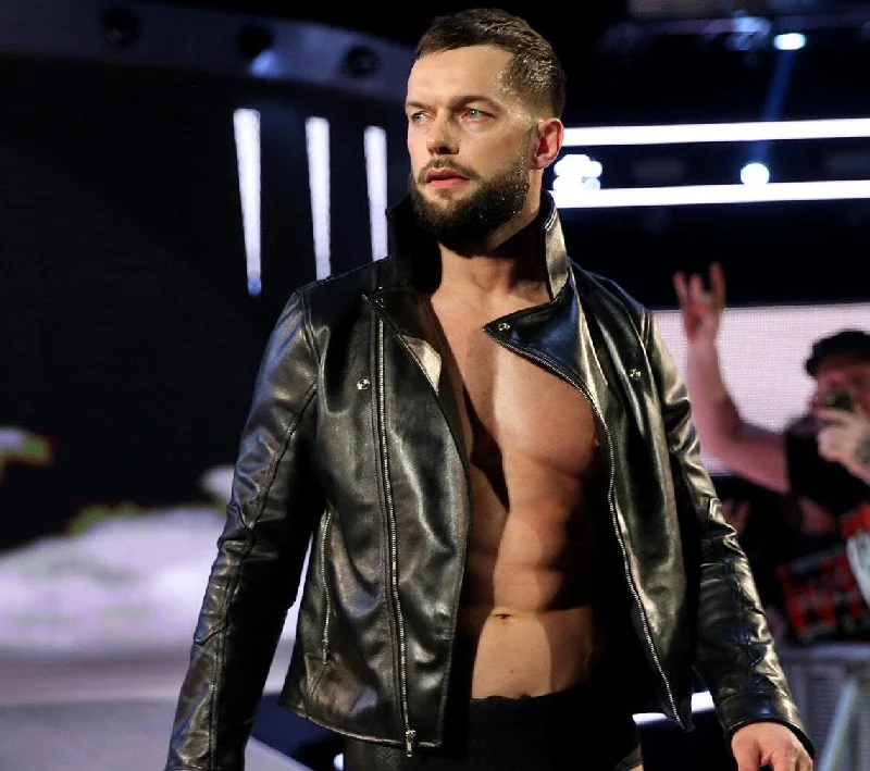 WWE Finn Balor Black Stylish Leather Jacket Belted Jacket Elasticated Jacket Padded Jacket