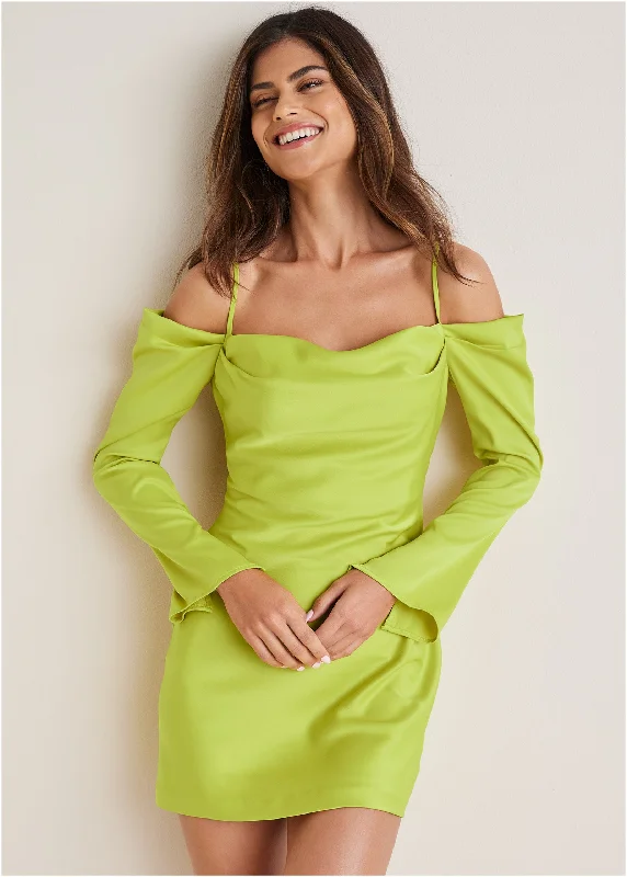 Cowl Neck Mini Dress - Lime Stylish Sweetheart Mini Dress