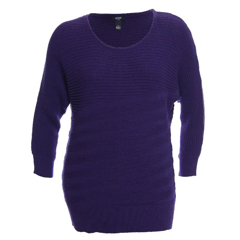 Alfani Purple Long Sleeve Scoop Neck Mixed Stitch Pull Over Sweater Lightweight Heavyweight Midweight