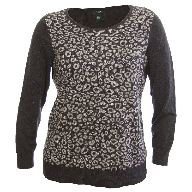 Alfani Multi Color Animal Long Sleeve Scoop Neck Embellished Sweater Fleece Fabric Down Fabric Feather Fabric