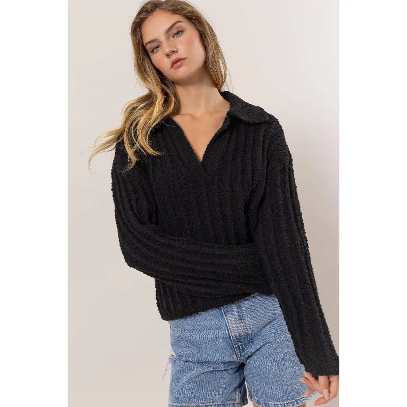 Boucle Collared Sweater Elegant Classic Vintage