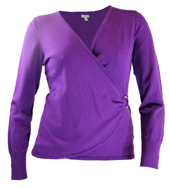 Charter Club Purple Long Sleeve Cross Front Hardware Sweater Machine Wash Dry Clean Hand Wash