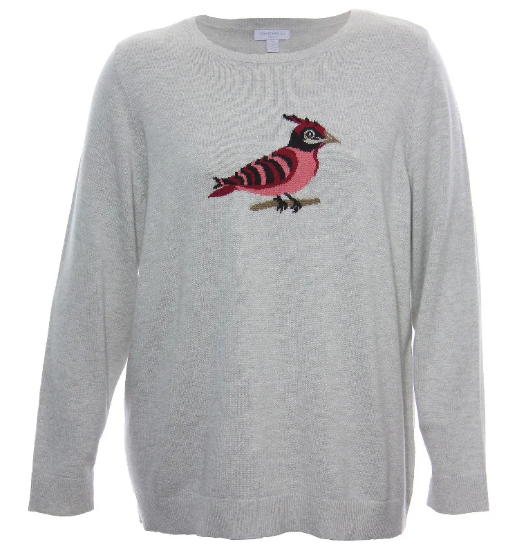 Charter Club Multi Color Bird Graphic Long Sleeve Sweater Slim Fit Regular Fit Oversized