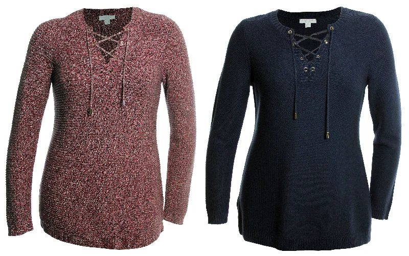Charter Club Blue or Pink Long Sleeve Lace Up Sweater Spandex Blend Rayon Blend Denim Blend