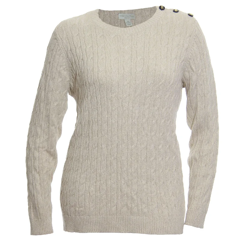 Charter Club Ivory Shimmer Long Sleeve Button Detail Cable Knit Sweater Striped Floral Plaid Charter Club Ivory Shimmer Long Sleeve Button Detail Cable Knit Sweater Striped Floral Plaid