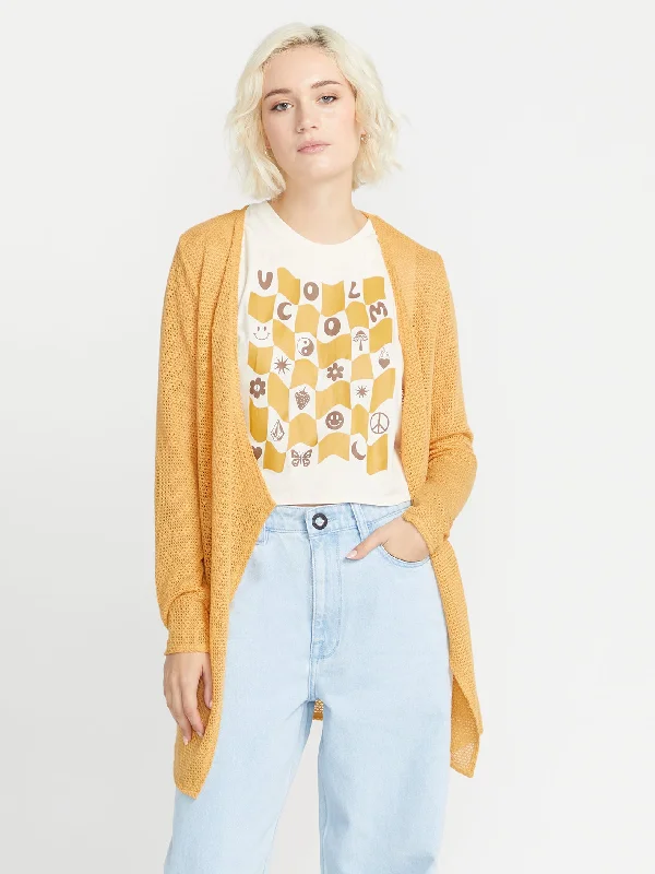 Go Go Wrap Sweater - Dust Gold Zippered Buttoned Snapped