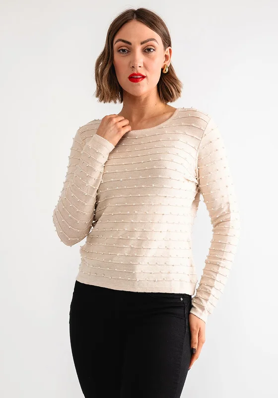 Goa Goa Pearl Embellished Sweater, Beige Glossy Satin Silk