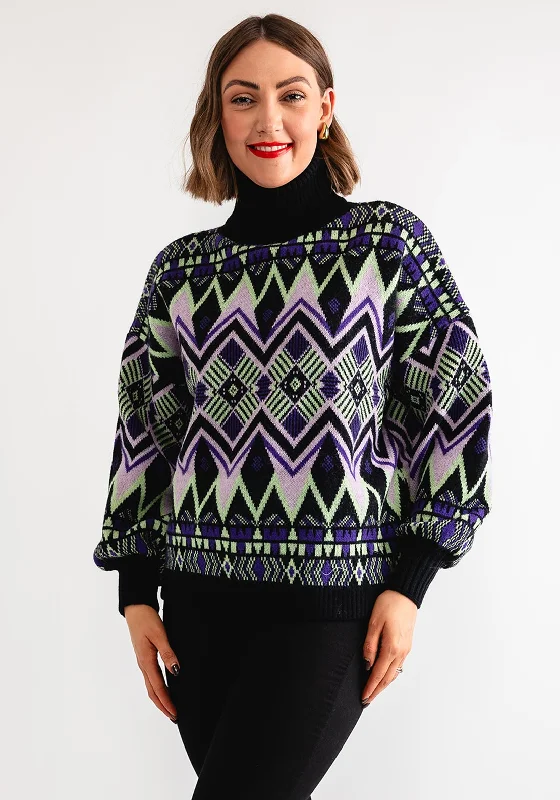 Goa Goa Chevron Polo Neck Jumper, Purple Transparent Opaque Sheer