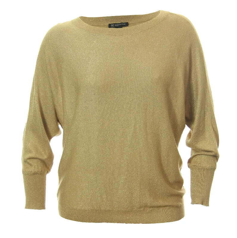 INC Gold Shimmer Long Dolman Sleeve Pull Over Sweater Boxy Sweater Fitted Sweater A-Line