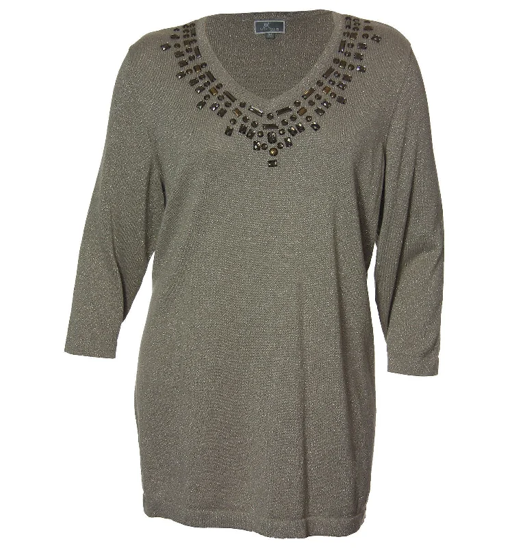 JM Collection Beige 3/4 Sleeve Beaded Pull Over Sweater Chenille Fabric Brocade Fabric Lace Fabric JM Collection Beige 3/4 Sleeve Beaded Pull Over Sweater Chenille Fabric Brocade Fabric Lace Fabric