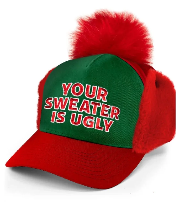 Ugly Christmas Sweater Hat Ribbed Striped Patterned