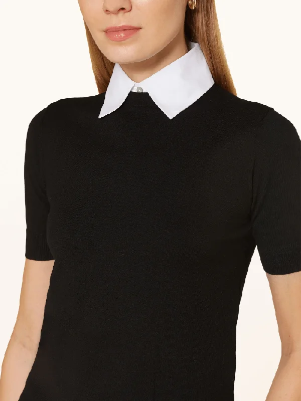 Marella BABA Shirt Collar Sweater In Black 24233660212 Col 004 Terry Terry Cloth Terry Knit