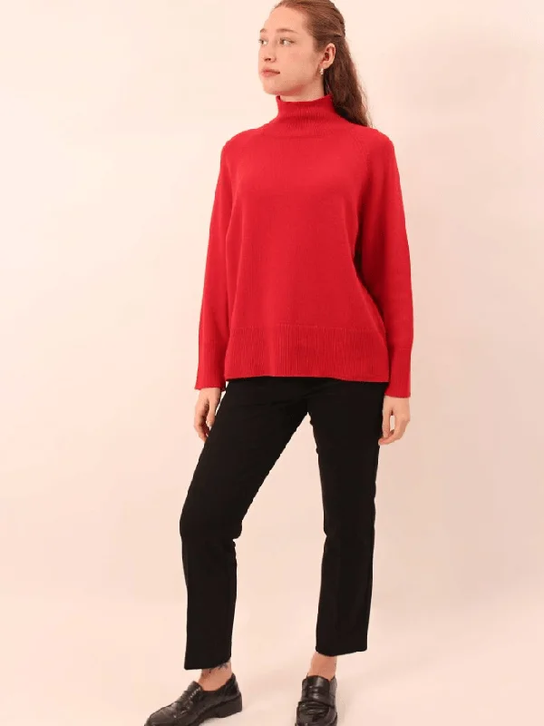 Marella FALANGE Turtleneck Jumper In Red 24233661842 Col 001 Solid Color Striped Floral Print