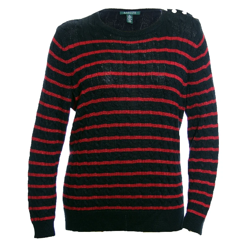 Ralph Lauren Black & Red Striped Long Sleeve Button Detail Sweater Ribbed Striped Patterned Ralph Lauren Black & Red Striped Long Sleeve Button Detail Sweater Ribbed Striped Patterned