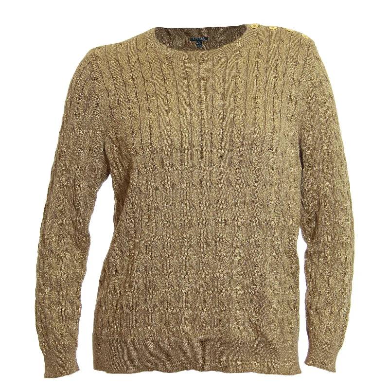Ralph Lauren Gold Shimmer Long Sleeve Button Detail Pull Over Sweater Boat Neck Shawl Collar Notched Collar Ralph Lauren Gold Shimmer Long Sleeve Button Detail Pull Over Sweater Boat Neck Shawl Collar Notched Collar