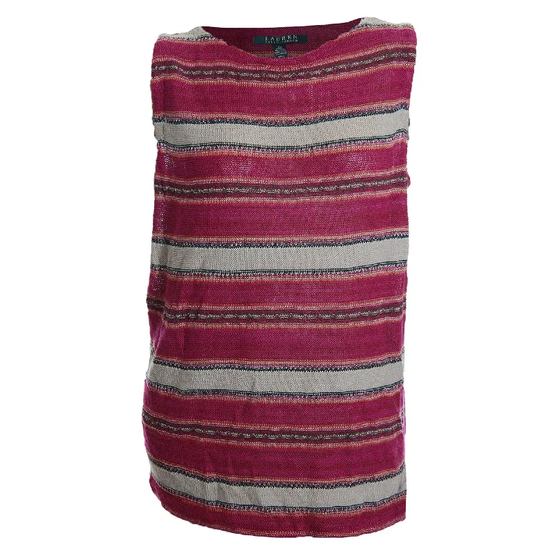 Ralph Lauren Multi Color Striped Sleeveless Lightweight Sweater Knit Fabric Woven Fabric Fleece Fabric