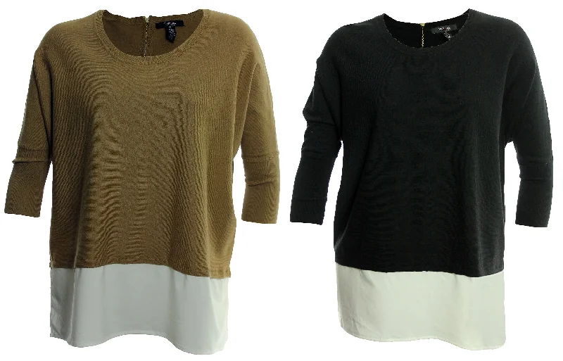 Style & Co Brown or Black Layered Look Sweater Plus Size Collared Crew Neck Turtle Neck