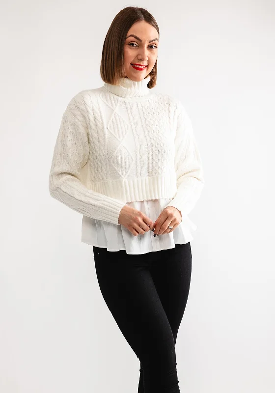 Tiffosi Astrid Polo Neck Knit Jumper, Cream Spandex Blend Rayon Blend Denim Blend