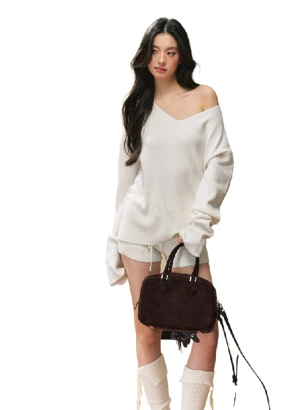Knit Long Sleeve Sweater Set Toggled Drawstring Belted