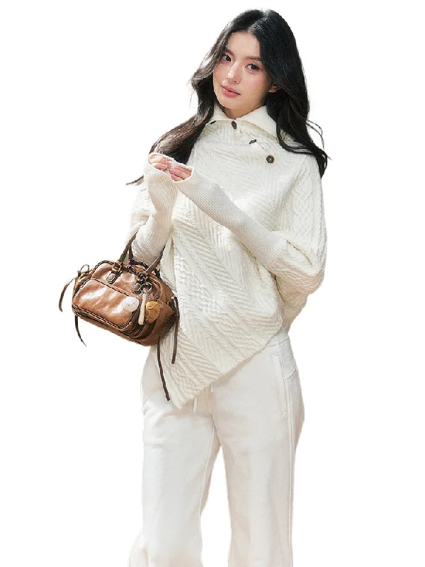 Two-Tone Round Neck Vintage Knit Sweater Tailored Straight A-Line