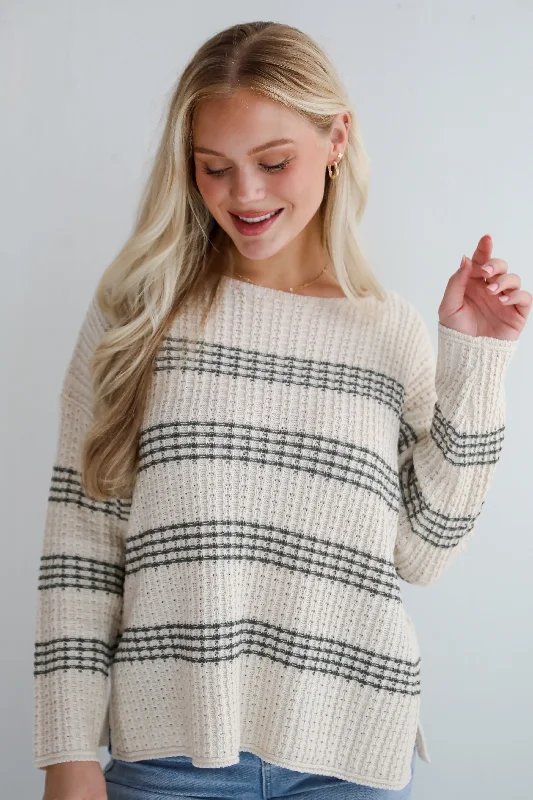 Admirable Aura Ivory Striped Sweater Silk Blend Satin Velvet