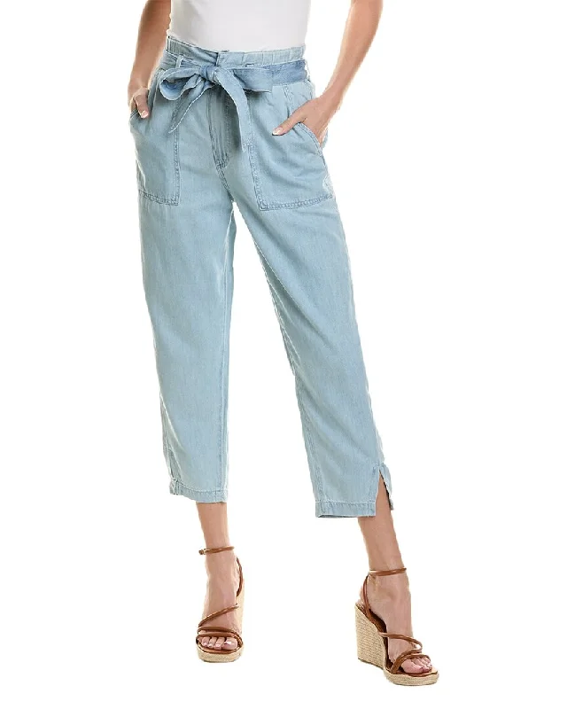 AG Jeans High-Rise Barrel Silk-Blend Paperbag Pant Chic Double Waistband Jeans