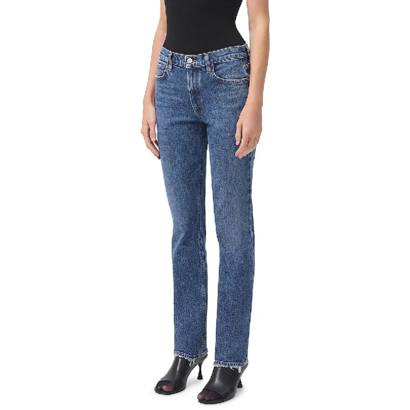 Agolde Womens   Organic Cotton Frayed Hem Straight Leg Jeans Chic Rolled Cuff Denim Jeans