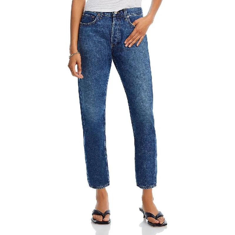 Agolde Womens Parker Mid Rise Dark Wash Straight Leg Jeans Comfortable Drawstring Waist Jeans