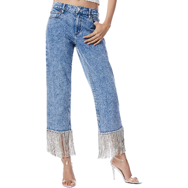 Alice and Olivia Womens High Rise Light Wash Straight Leg Jeans Casual High-Waisted Bootcut Jeans