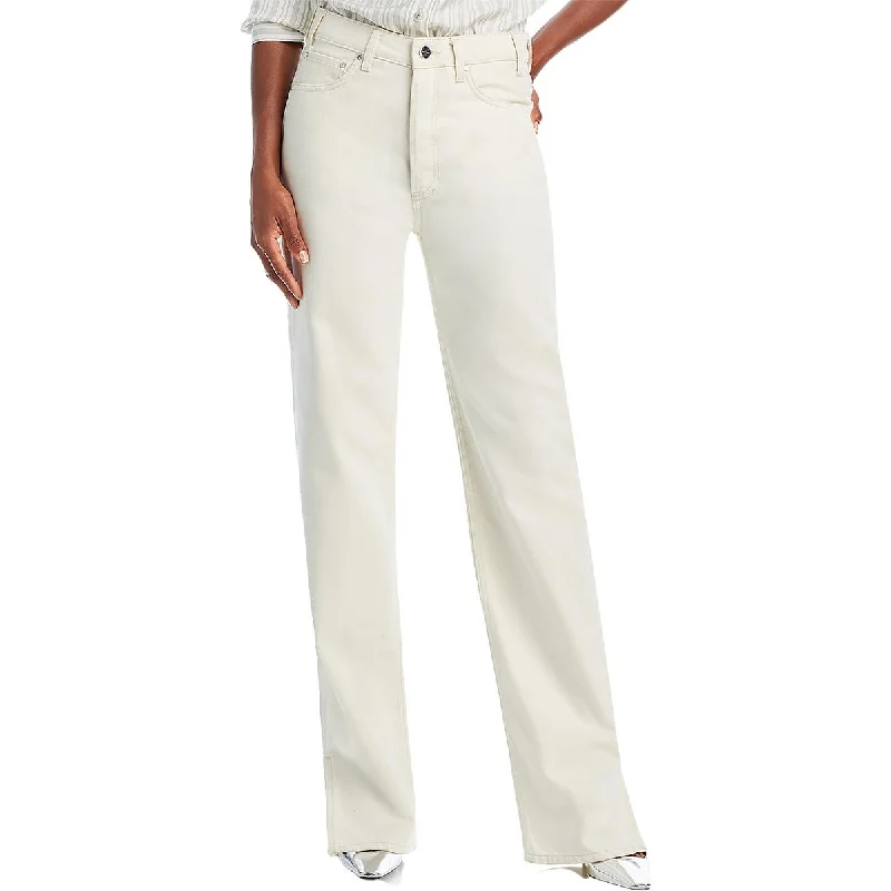 Anine Bing Womens Denim Split Hem Straight Leg Jeans Fashionable Cropped Denim Jeans