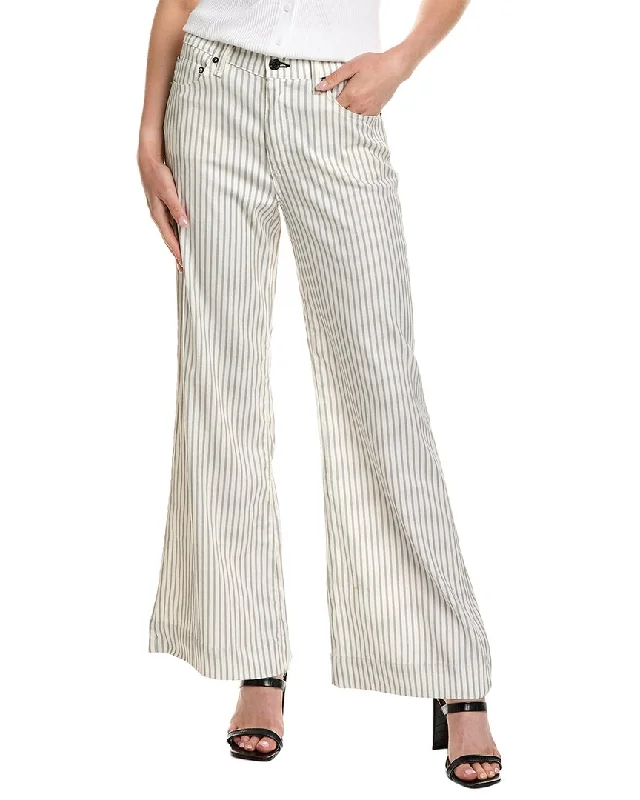 Askk Ny Grey Stripe Linen-Blend Wide Leg Jean Trendy Skinny Fit Jeans
