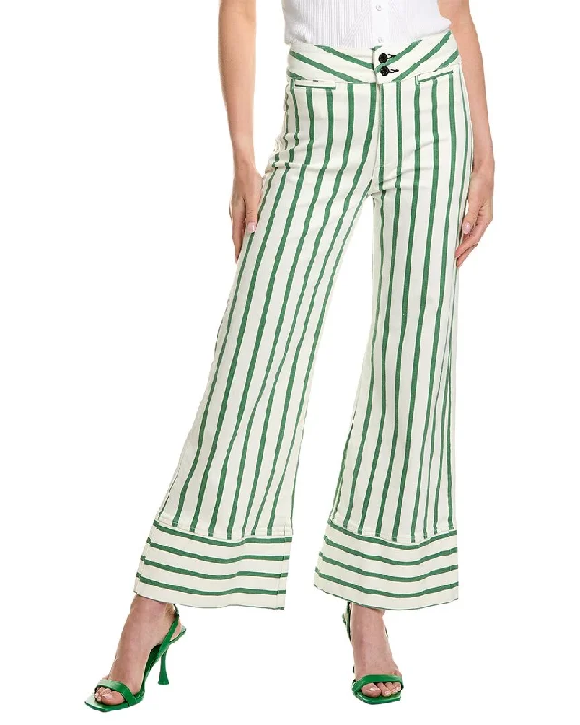 Askk Ny Green Brighton Stripe Wide Leg Jean Trendy Pleated Waist Jeans