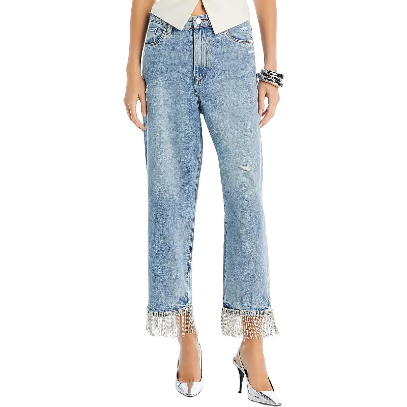 [BLANKNYC] Womens Destroyed Light Wash Straight Leg Jeans Chic Ripped Jeans