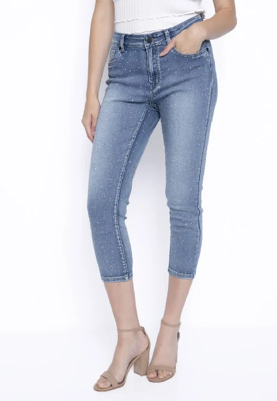 Bling Capri Jean In Light Denim Chic Rip-Detail High-Waist Jeans