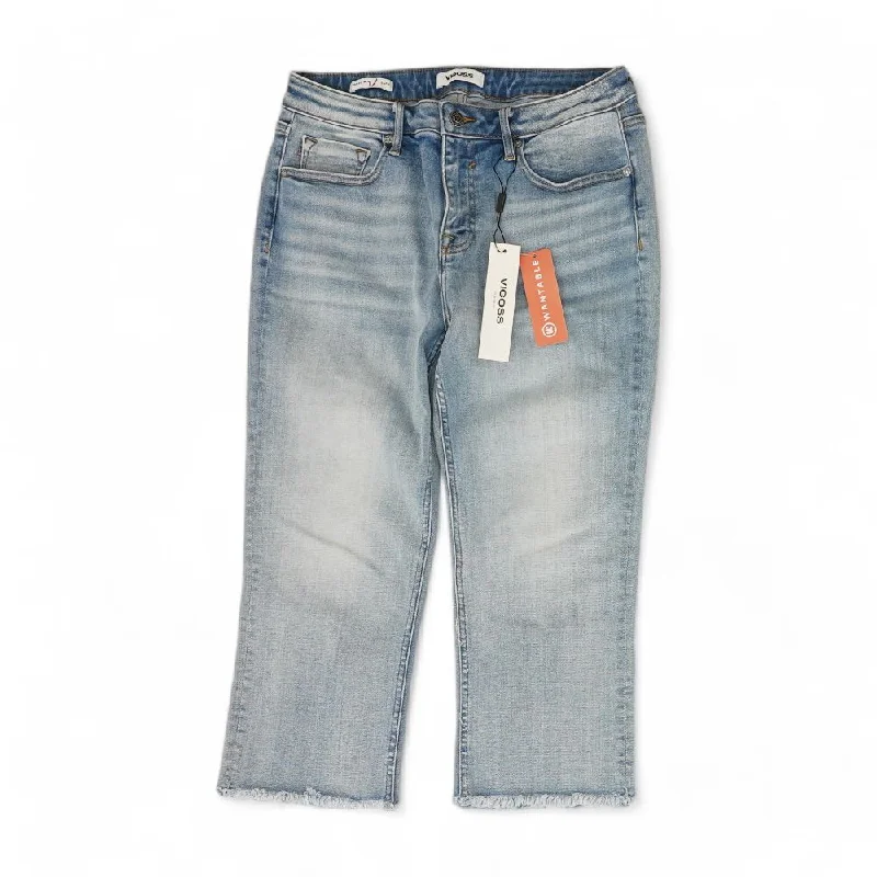 Blue Solid Capri Jeans Casual Distressed Denim Jeans