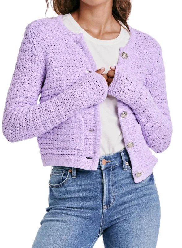 Cambria Sweater In Gentle Lavender Solid Color Striped Floral Print