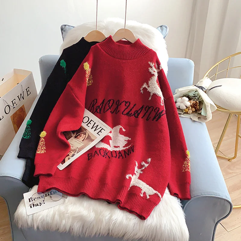Christmas Sweater women's loose lazy wind bottomed Shirt Top  5250 Spandex Rayon Corduroy
