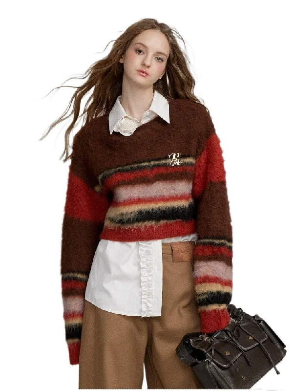 Colorblock Striped Cropped Pullover Sweater Rayon Fabric Velvet Fabric Corduroy Fabric Colorblock Striped Cropped Pullover Sweater Rayon Fabric Velvet Fabric Corduroy Fabric