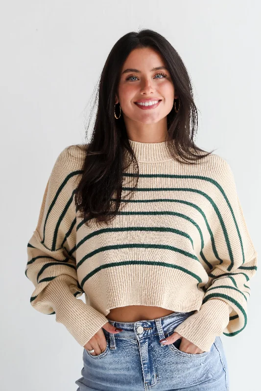 Comfy Cuteness Green Striped Cropped Sweater Rayon Fabric Velvet Fabric Corduroy Fabric