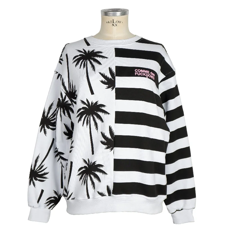 Comme Des Fuckdown Chic Monochrome Stripe Palm Print Sweater Satin Fabric Silk Fabric Chiffon Fabric