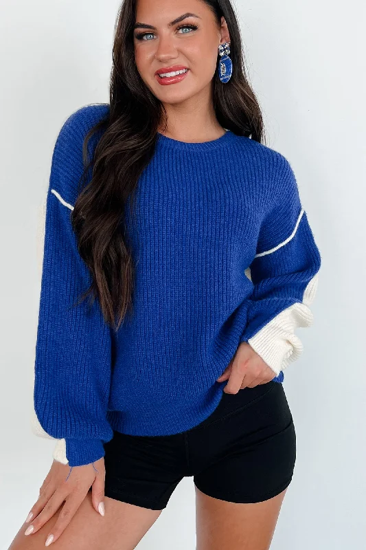 Competitively Cute Colorblock Sweater (Blue/Ivory) Velvet Chenille Corduroy