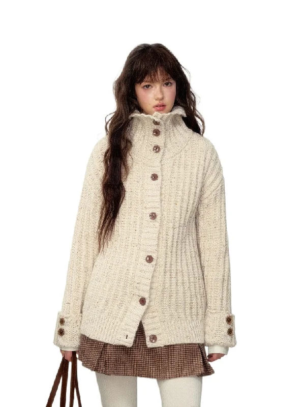 Convertible Collar Retro Cable Knit Sweater Plaid Sweater Polka Dot Checkered