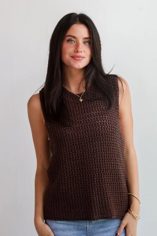 Cozy Inclination Brown Sweater Tank Lace Blend Ribbed Blend Corduroy Blend