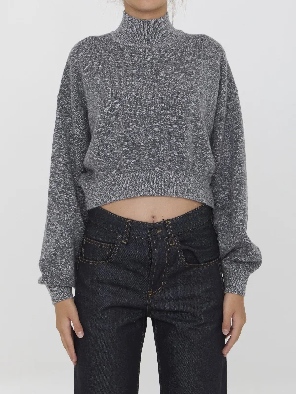 Cropped Sweater With Embossed Logo Wool Sweater Cotton Sweater Cashmere Sweater