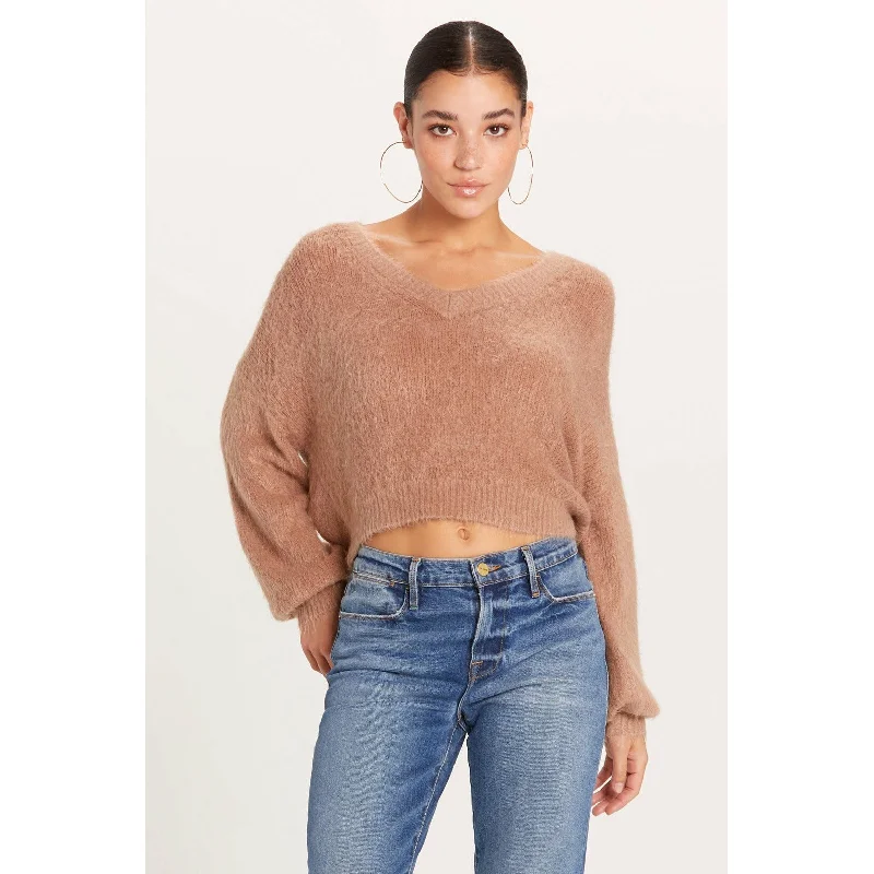 Cropped V Cozy Sweater Satin Blend Silk Blend Wool Blend