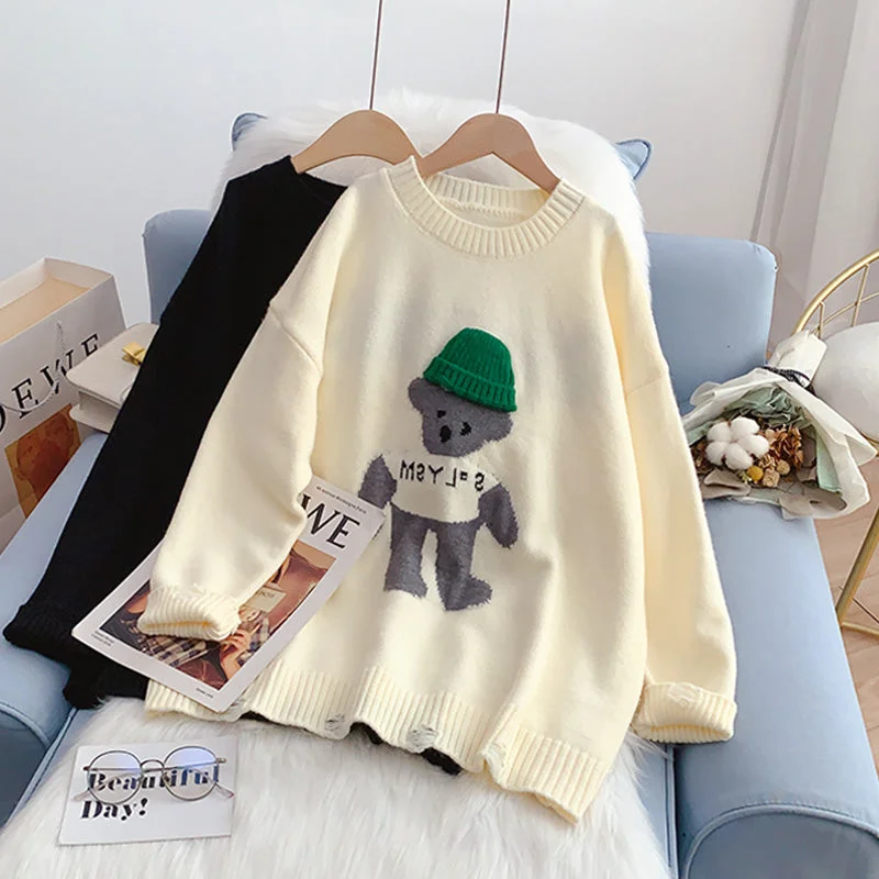 Cute bear three-dimensional hat sweater female design sense minority  5199 Jersey Fabric Tulle Fabric Batik Fabric