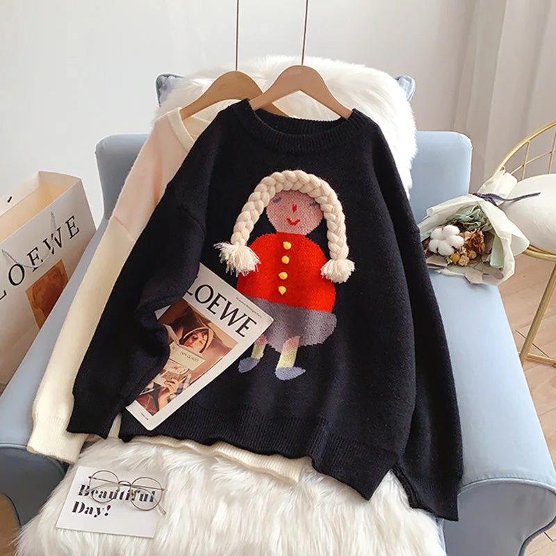 Cute three-dimensional braided cartoon little girl sweater  5141 Soft Cozy Warm