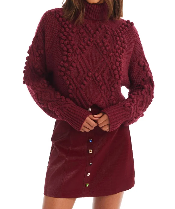 Daphne Turtleneck Sweater In Merlot Polka Dot Checkered Tartan