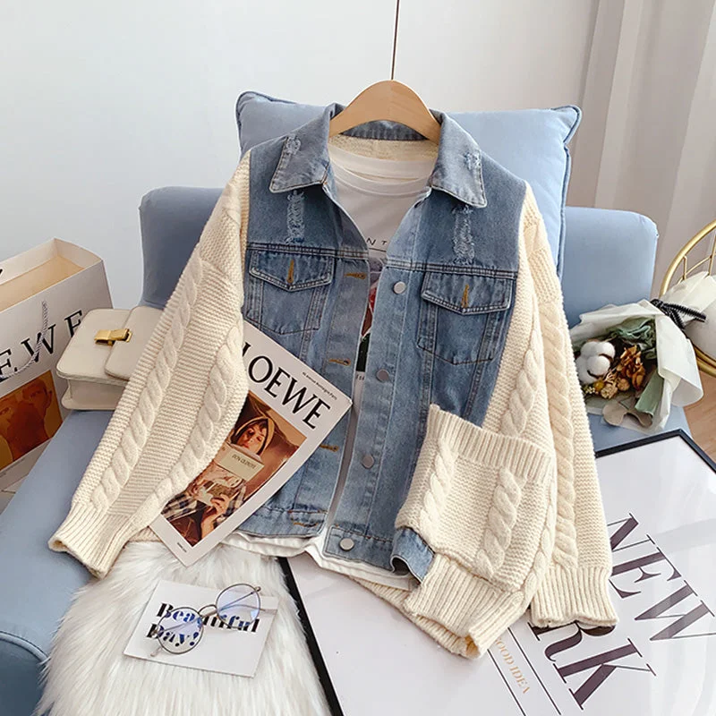Denim stitched sweater coat, women's design, versatile 5241 Stylish Fashionable Trendy Denim stitched sweater coat, women's design, versatile 5241 Stylish Fashionable Trendy