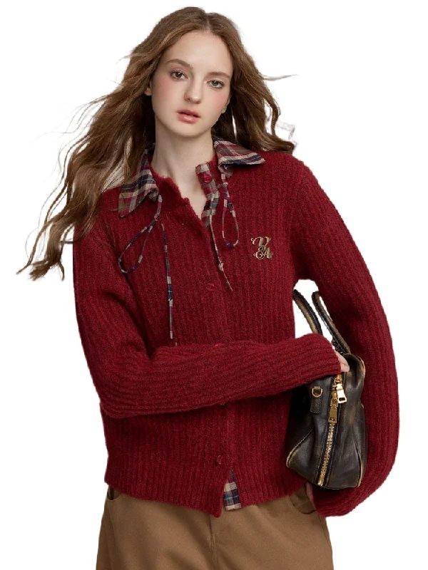 Detachable Plaid Knit Sweater Hooded Caped Shawl Collar